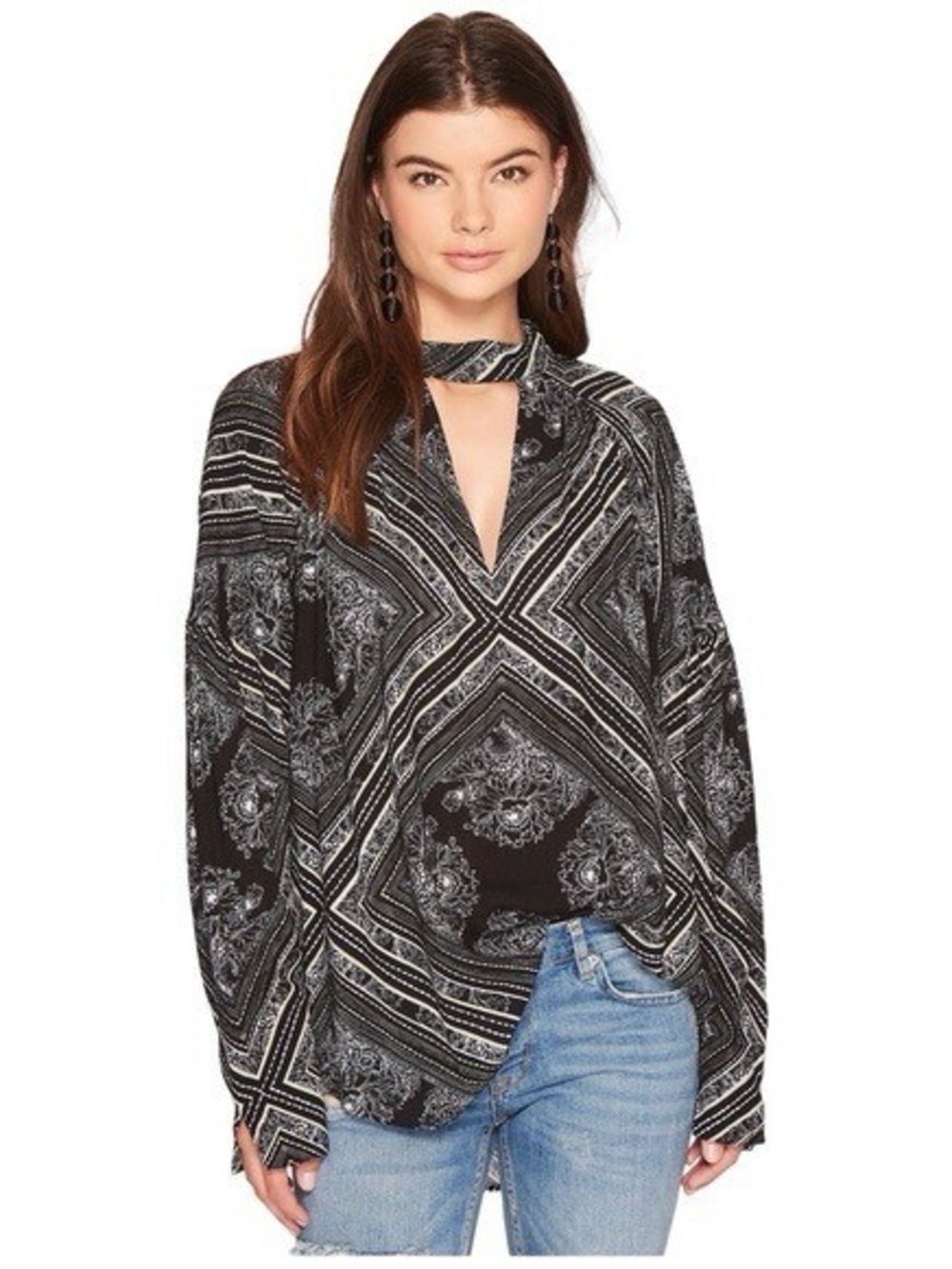 Free People Walking on a Dream oversize tunic Boho Chic geometric floral long